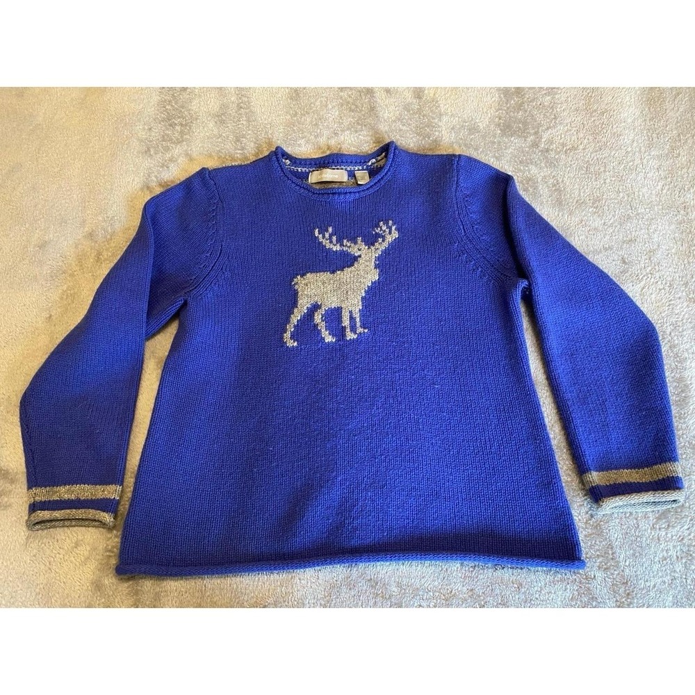 Liz Claiborne Sweater Elk Lambs Wool Striped XL Novelty sku53
